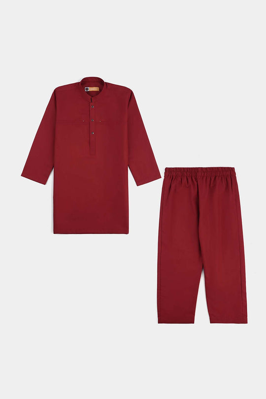 Boys Poly Viscose Kurta & Pajama Suit (Tribal Motif)-RED