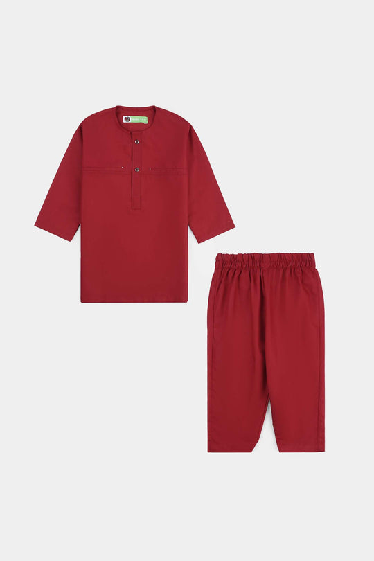 Infant Boys Poly Viscose Kurta & Pajama Suit (Tribal Motif)-RED