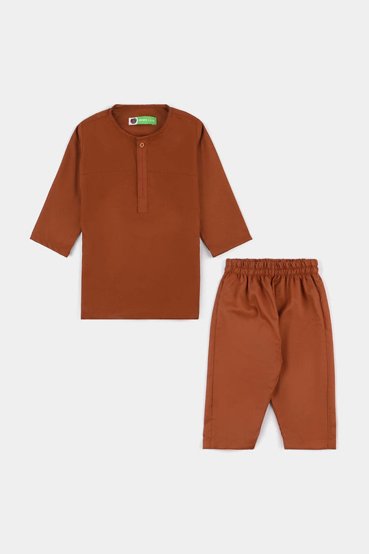 Infant Boys Poly Viscose Kurta Pajama Suit (Dobby)-BROWN