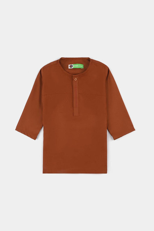 Infant Boys Poly Viscose Kurta Pajama Suit (Dobby)-BROWN