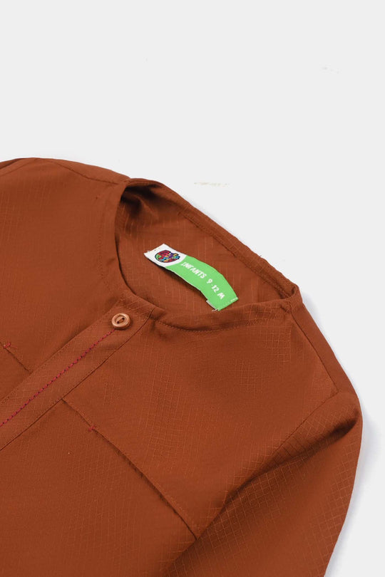 Infant Boys Poly Viscose Kurta Pajama Suit (Dobby)-BROWN