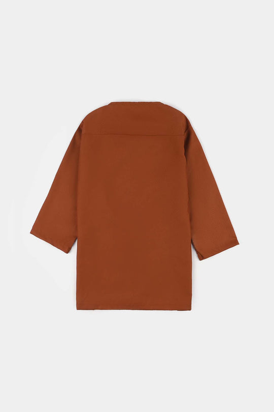 Infant Boys Poly Viscose Kurta Pajama Suit (Dobby)-BROWN