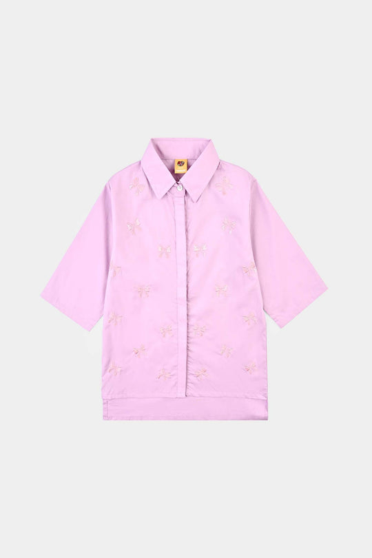 Girls Cotton Emb Top Bow