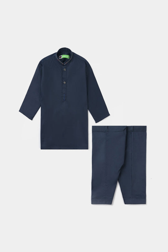Infant Boys Poly Viscose Kurta Pajama Suit (Cut N Sew)-NAVY