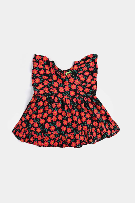 Infant Girls Cotton Poplin Casual Frock-Multi