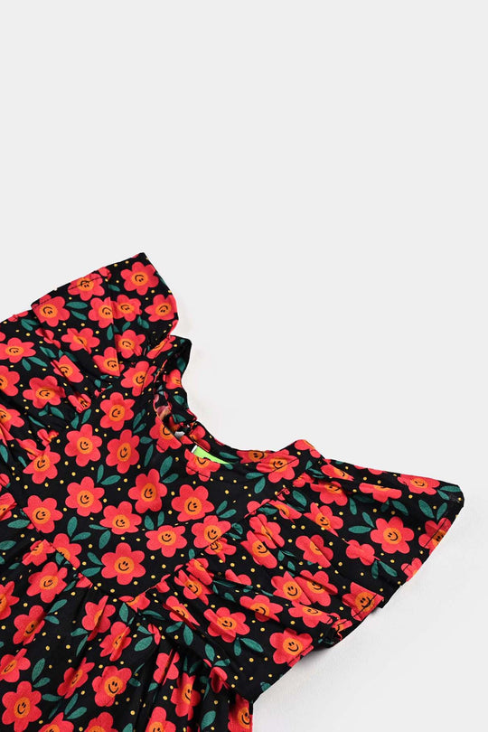 Infant Girls Cotton Poplin Casual Frock-Multi