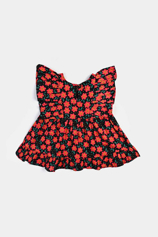 Infant Girls Cotton Poplin Casual Frock-Multi