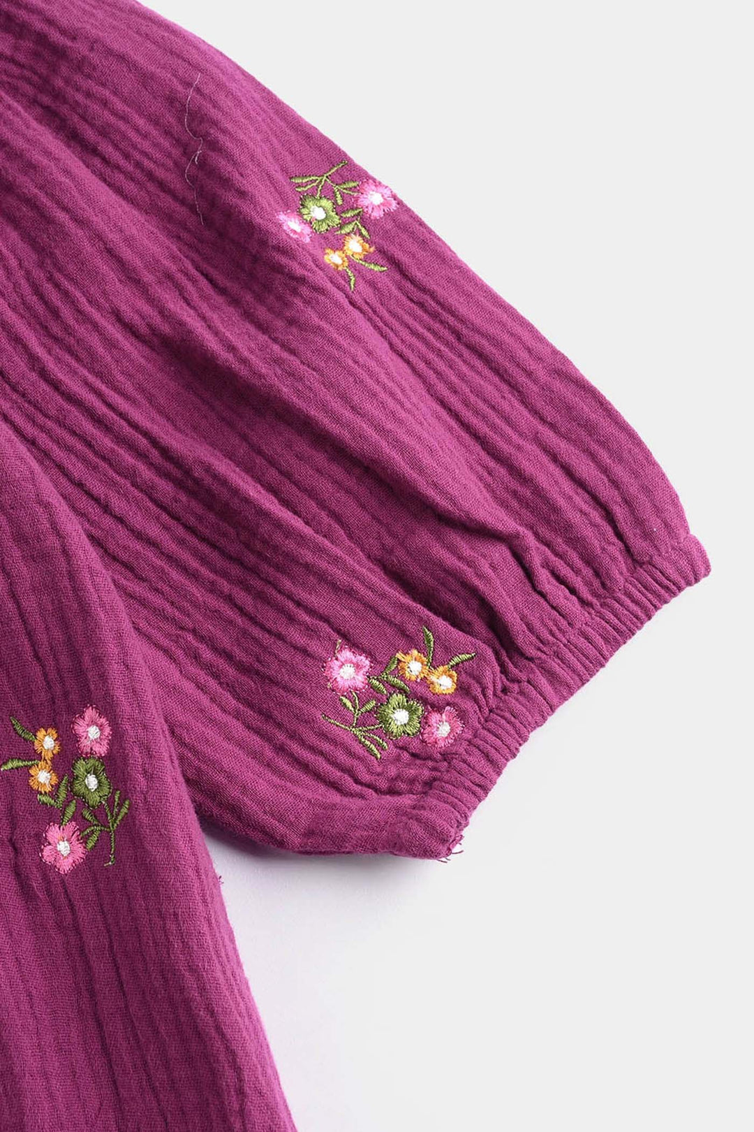 Girls Poly Cotton EMB Top Bouquet-Purple