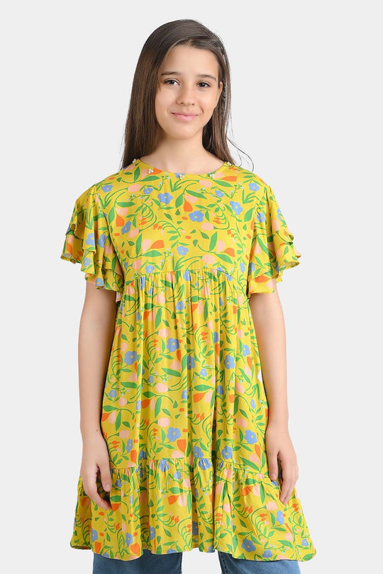 Girls Cotton Viscose Casual Frock Sun Flowers-Multi