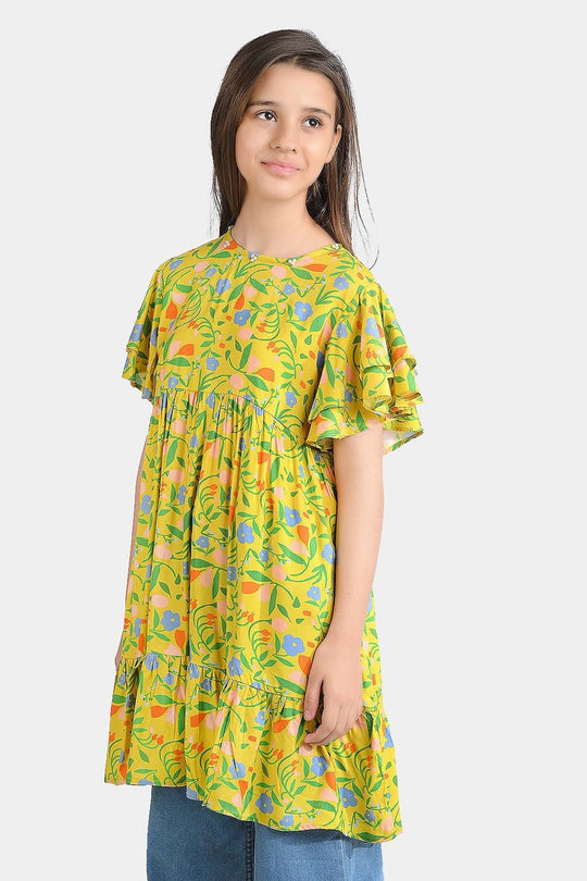 Girls Cotton Viscose Casual Frock Sun Flowers-Multi