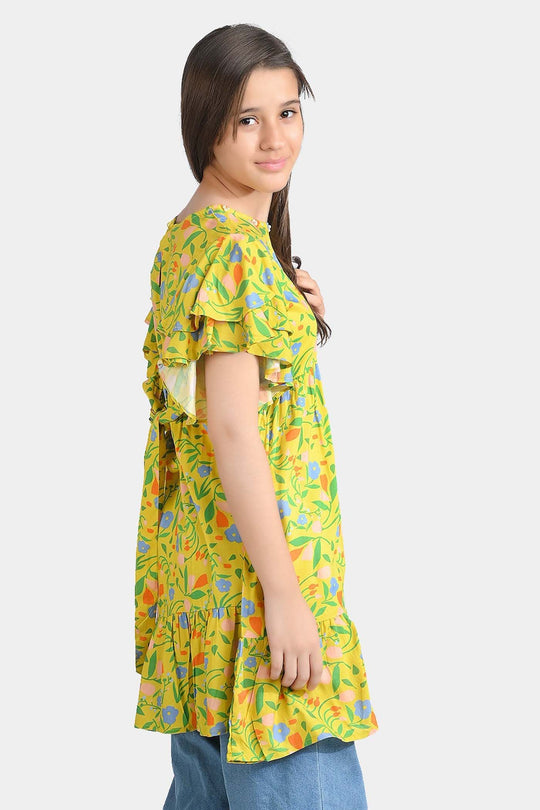 Girls Cotton Viscose Casual Frock Sun Flowers-Multi