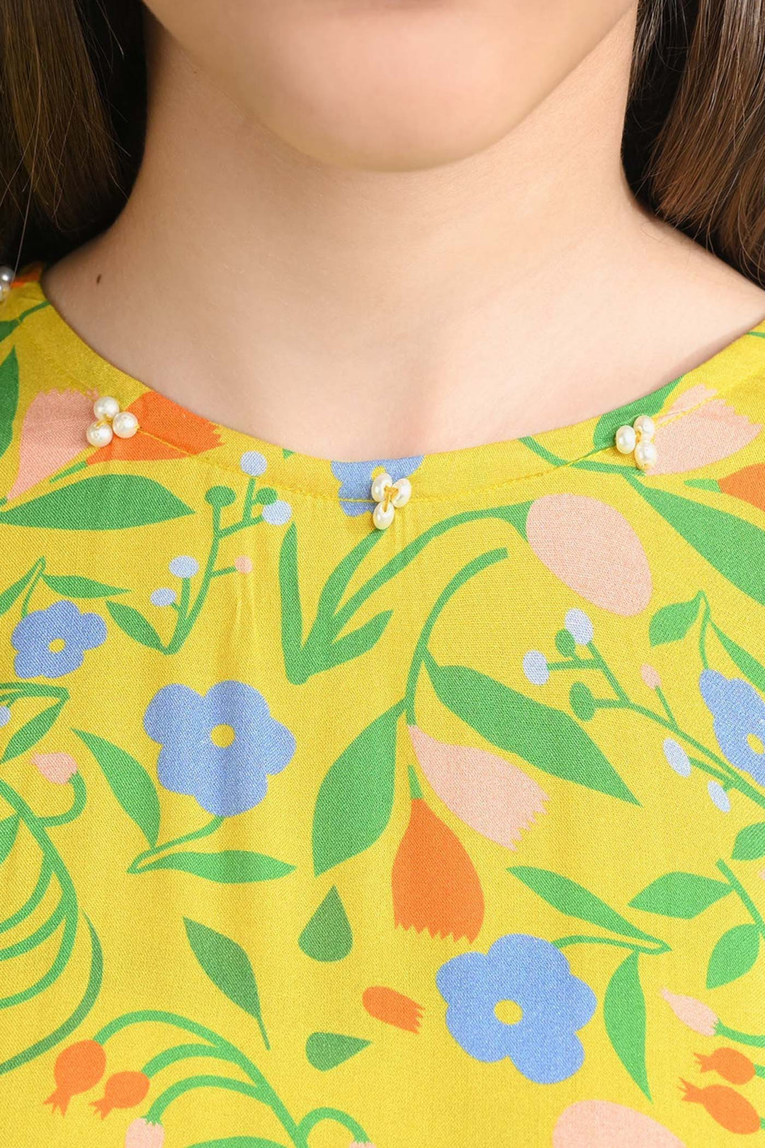 Girls Cotton Viscose Casual Frock Sun Flowers-Multi