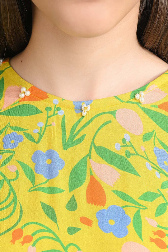 Girls Cotton Viscose Casual Frock Sun Flowers-Multi