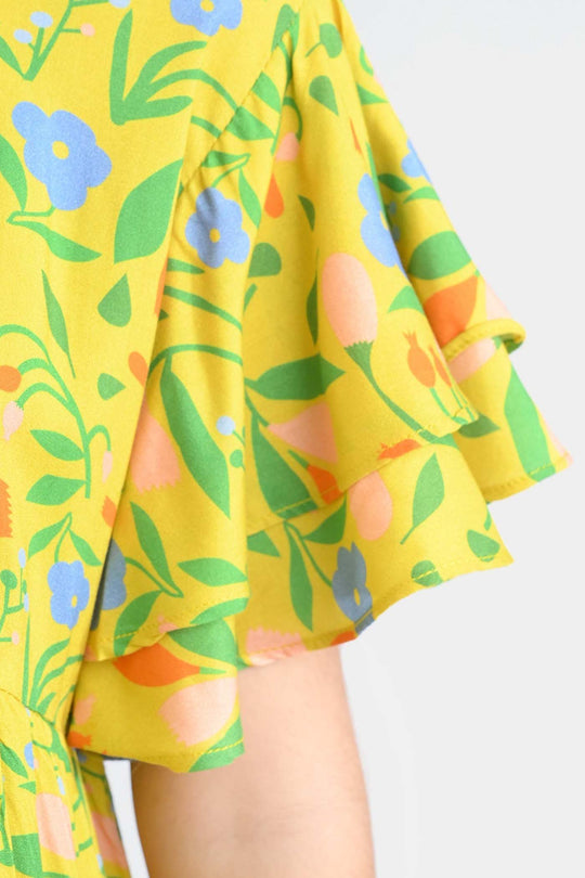 Girls Cotton Viscose Casual Frock Sun Flowers-Multi