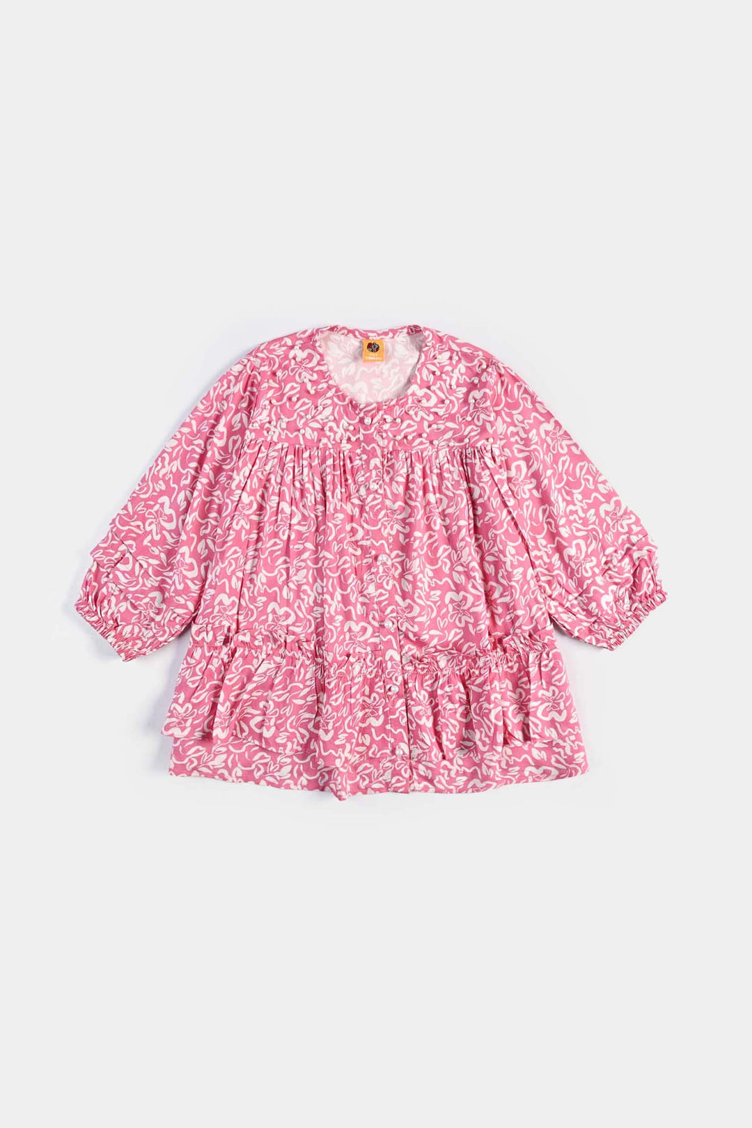 Girls Cotton Viscose Casual Top Pink Gathers-Multi