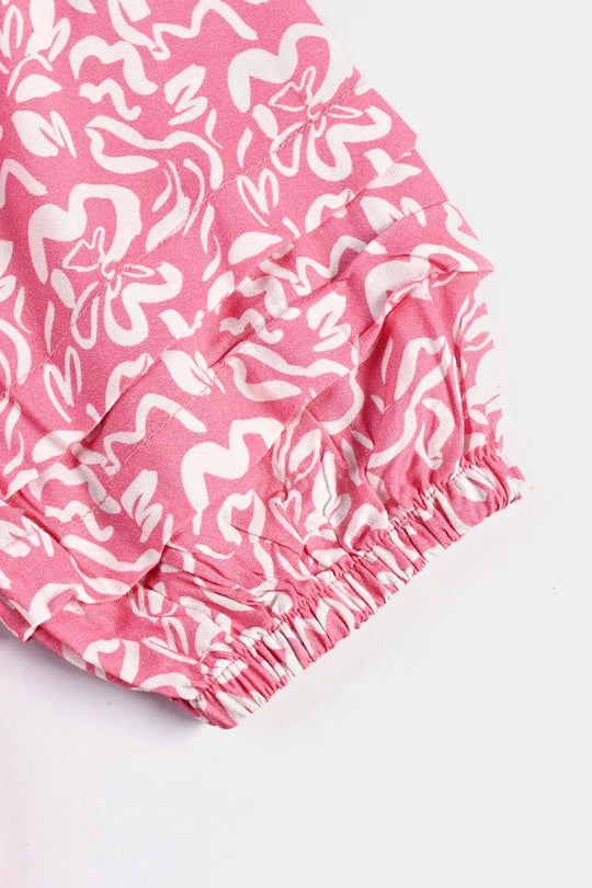 Girls Cotton Viscose Casual Top Pink Gathers-Multi