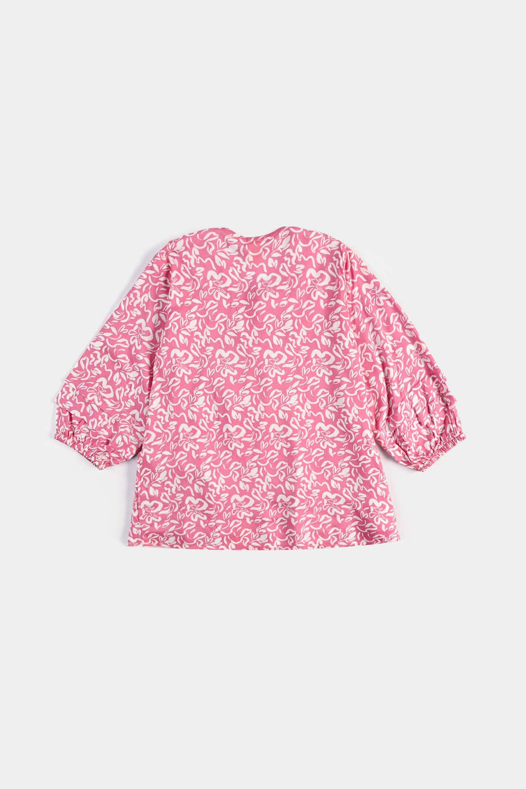 Girls Cotton Viscose Casual Top Pink Gathers-Multi