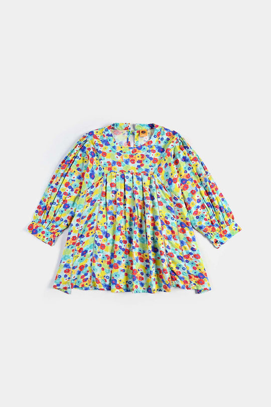 Girls Cotton Viscose Casual Top Color Full Pleated-Multi