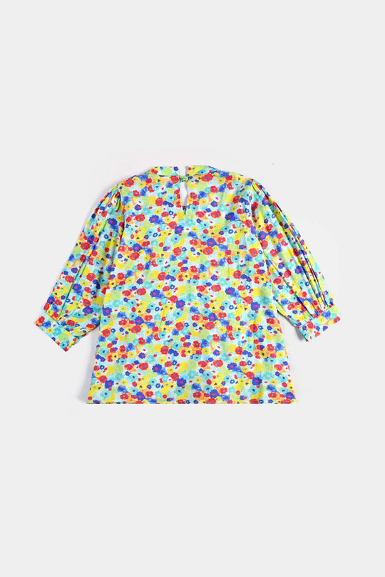Girls Cotton Viscose Casual Top Color Full Pleated-Multi