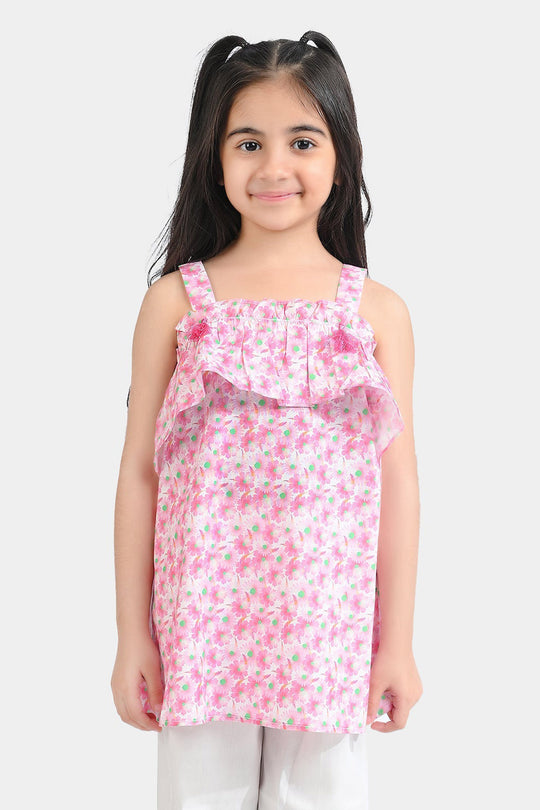 Girls Cotton Poplin Casual Top Daisy-Pink