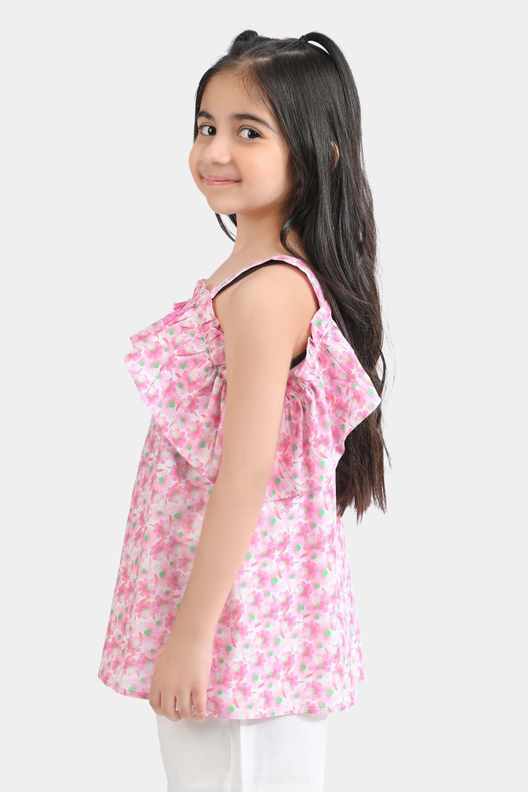 Girls Cotton Poplin Casual Top Pink Daisy