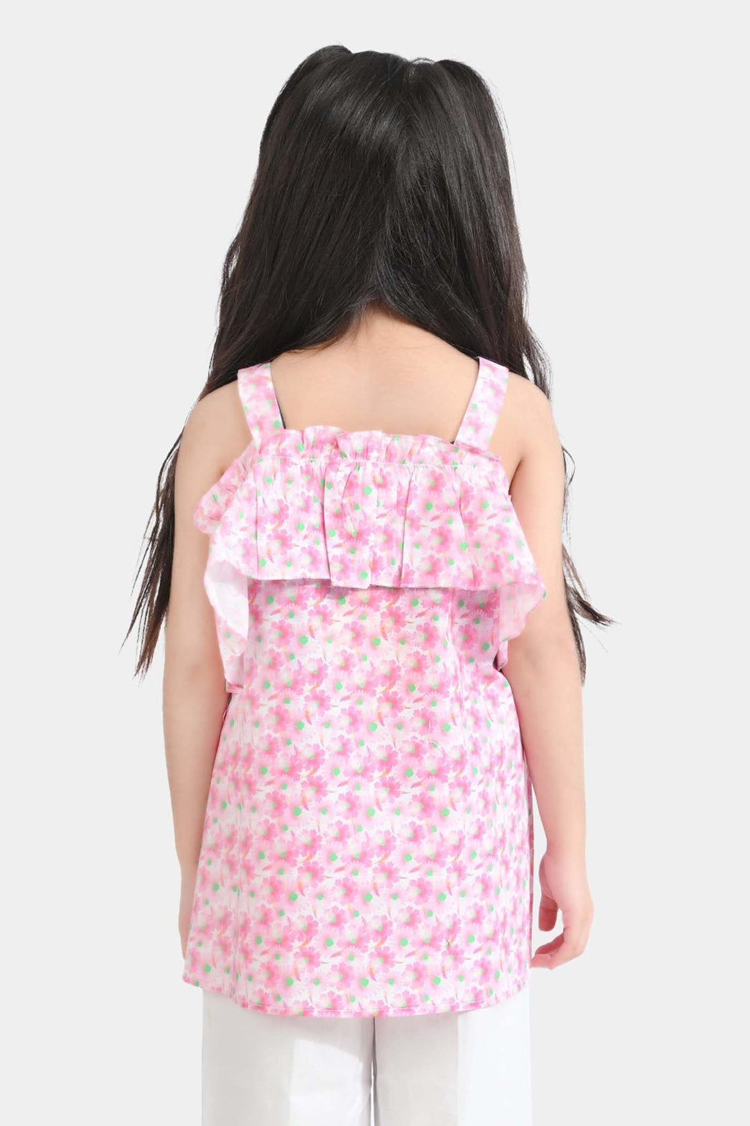Girls Cotton Poplin Casual Top Pink Daisy