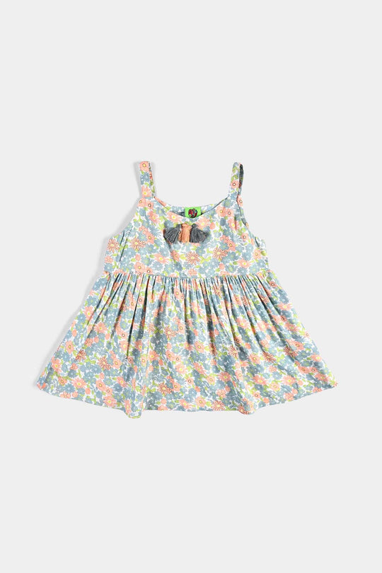 Infant Girls Cotton Viscose Casual Frock Grey Bunny-Multi