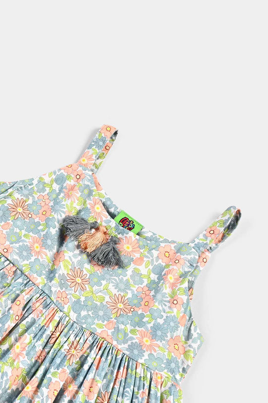 Infant Girls Cotton Viscose Casual Frock Grey Bunny-Multi