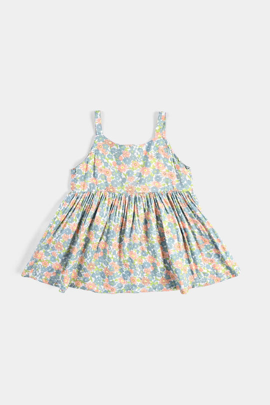 Infant Girls Cotton Viscose Casual Frock Grey Bunny-Multi