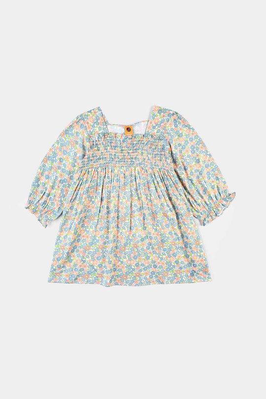 Girls Cotton Viscose Casual Frock Grey Bunny