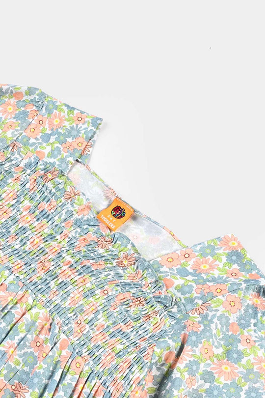 Girls Cotton Viscose Casual Frock Grey Bunny