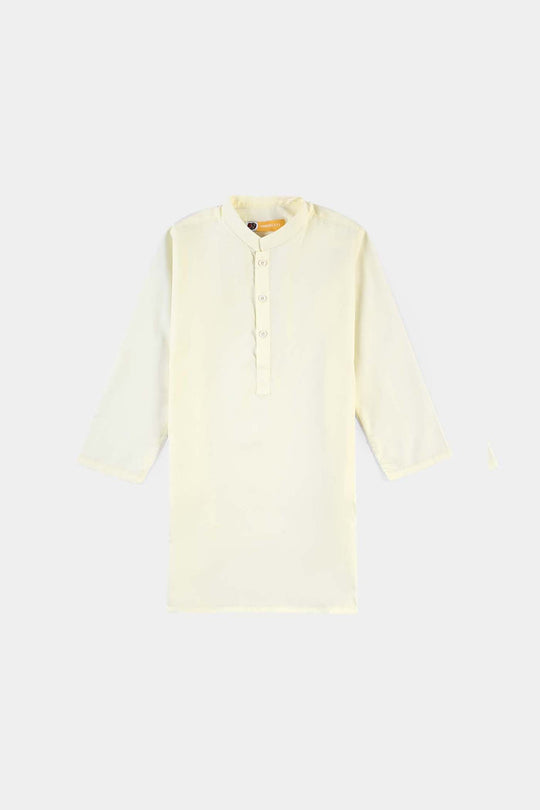 Boys Poly Viscose Kurta Pajama Suit (Square PKT)-Off White