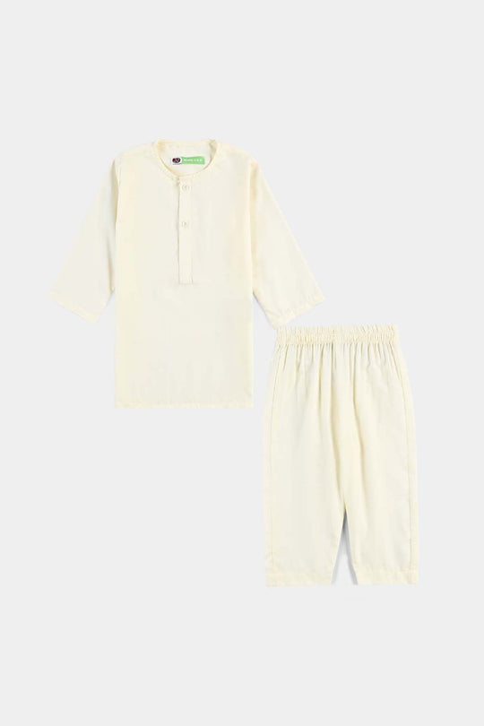Infant Boys Poly Viscose kurta pajama Suit-OFF-White