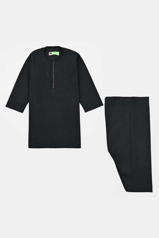 Infant Boys Poly Viscose kurta Shalwar Suit (Blended)-BLACK