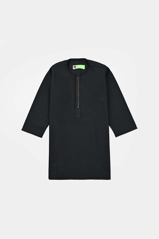 Infant Boys Poly Viscose kurta Shalwar Suit (Blended)-BLACK
