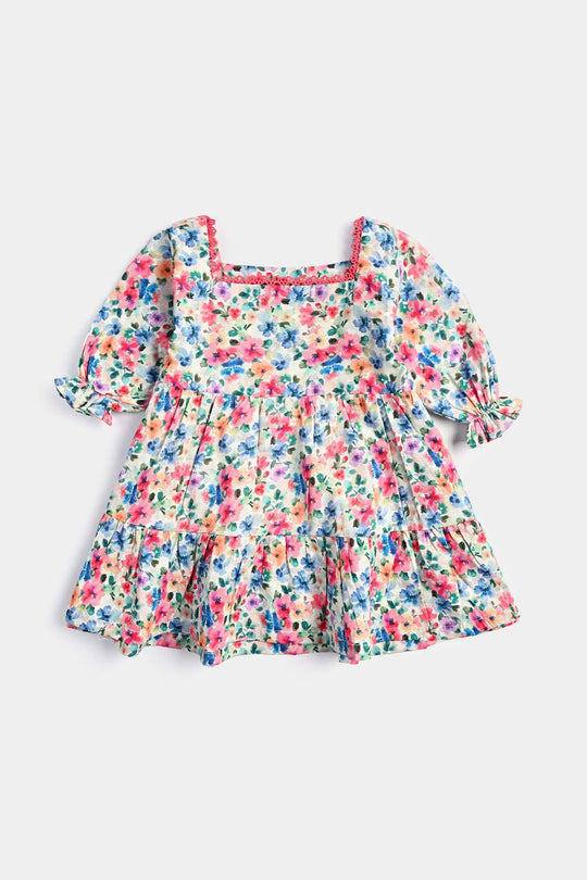 Infant Girls Cotton Poplin Casual Frock Mix Floral-Multi