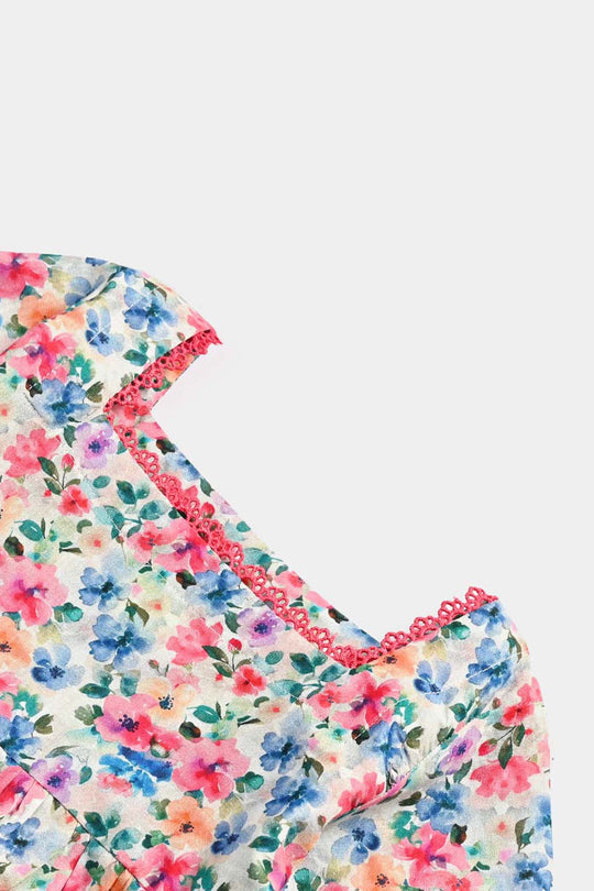 Infant Girls Cotton Poplin Casual Frock Mix Floral-Multi