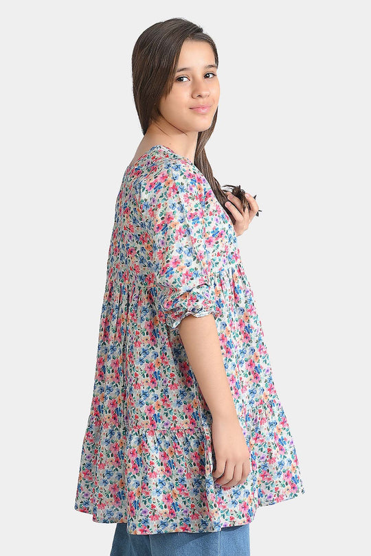 Girls Cotton Poplin Casual Frock Mix Floral-Multi