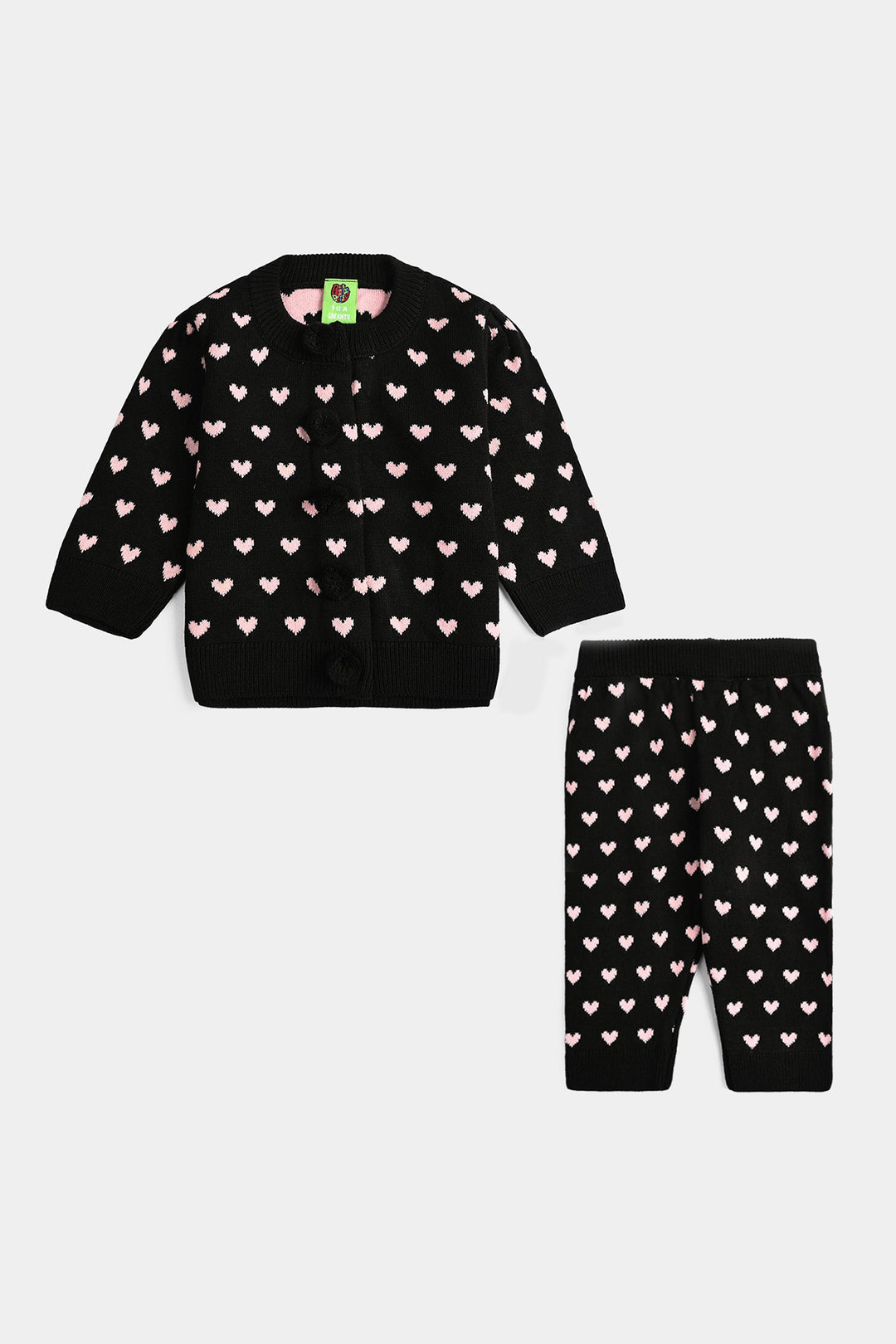 Infant Girls Acrylic Co-Ord Set Jacquard Heart - Multi