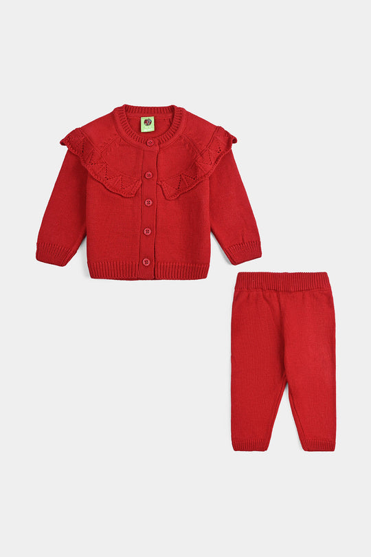 Infant Girls Acrylic Suit-Scarlet - RED