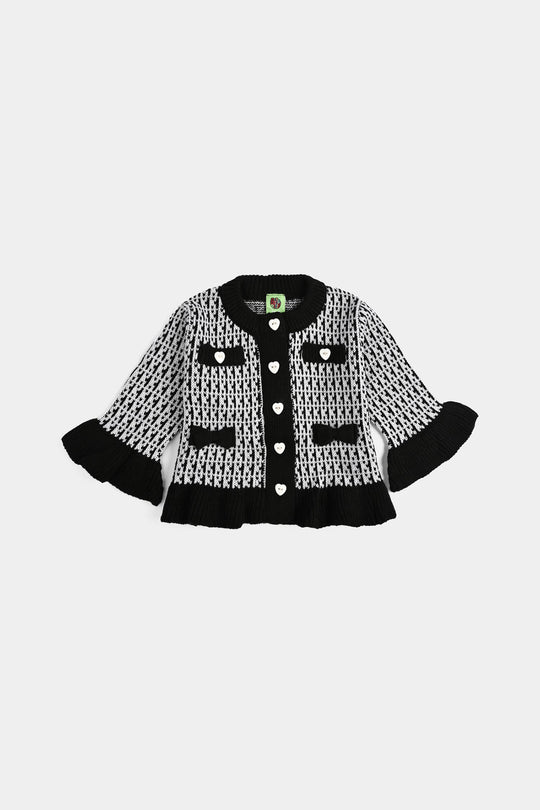 Infant Girls Acrylic Suit-Black Bow - Black White