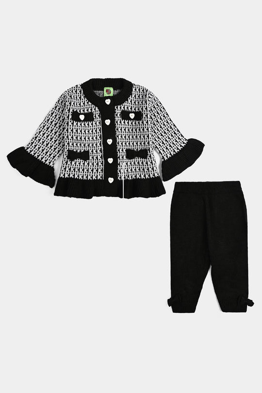 Infant Girls Acrylic Suit-Black Bow - Black White