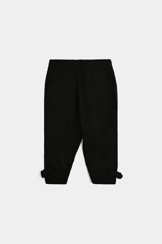 Infant Girls Acrylic Suit-Black Bow - Black White