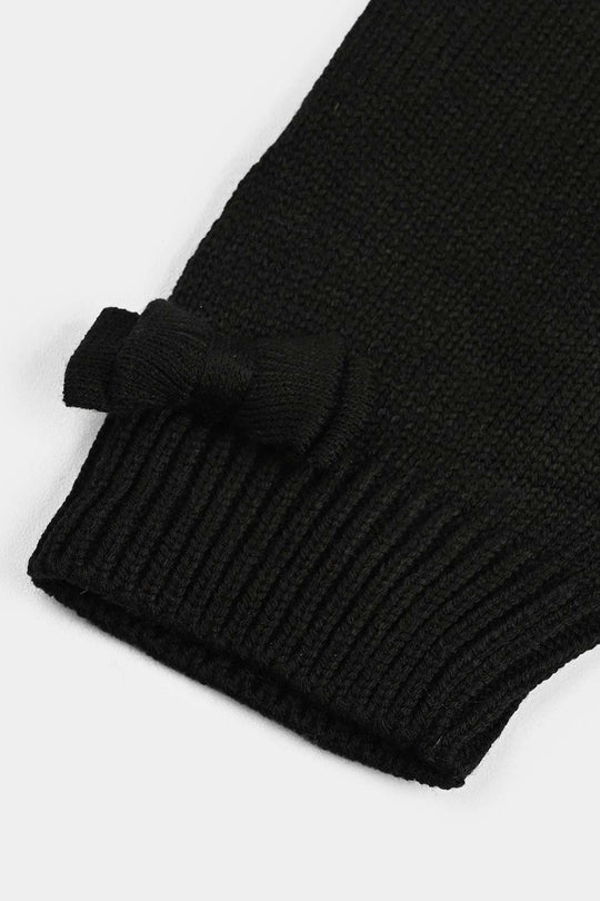 Infant Girls Acrylic Suit-Black Bow - Black White