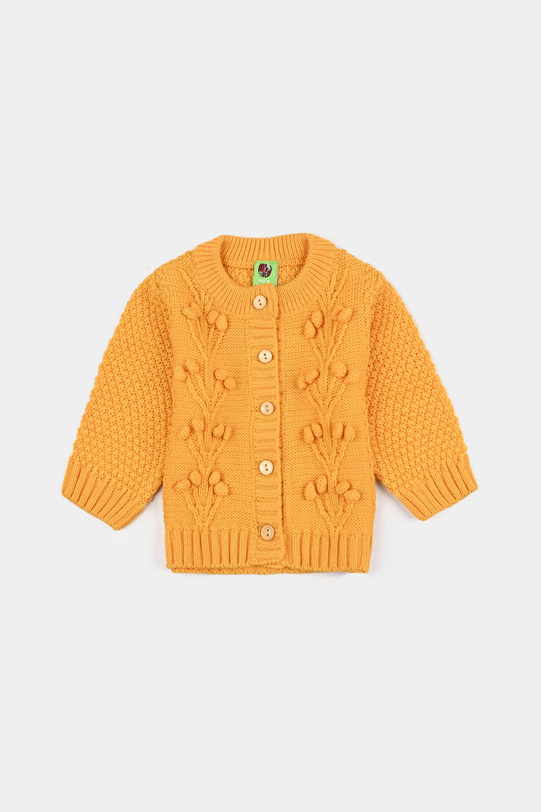 Infant Girls Acrylic Suit-Pompom Knitting-Mustard