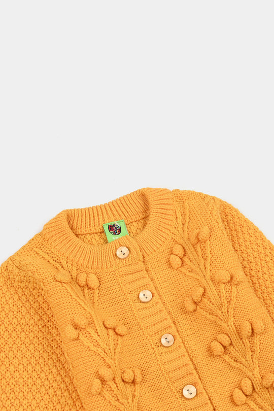 Infant Girls Acrylic Suit-Pompom Knitting-Mustard