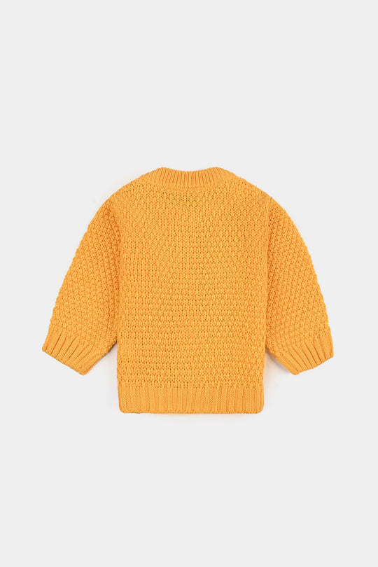 Infant Girls Acrylic Suit-Pompom Knitting-Mustard