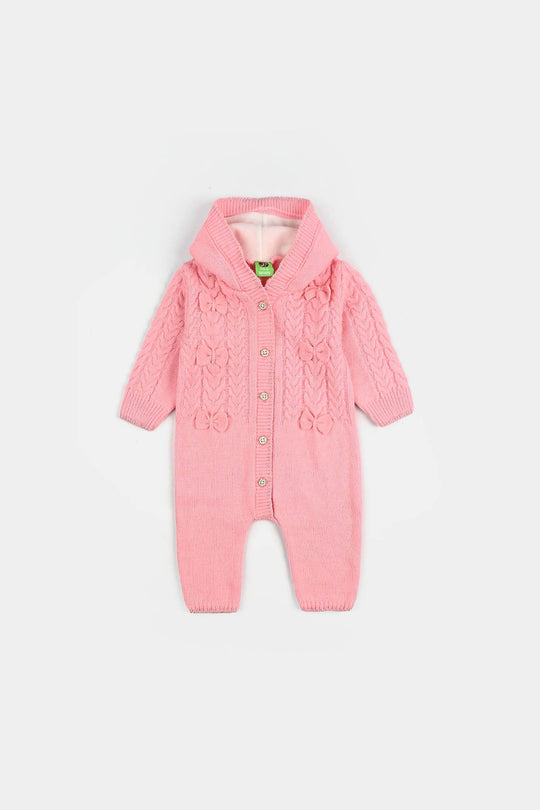 Infant Girls Acrylic Romper-Cable Bow - Light Pink