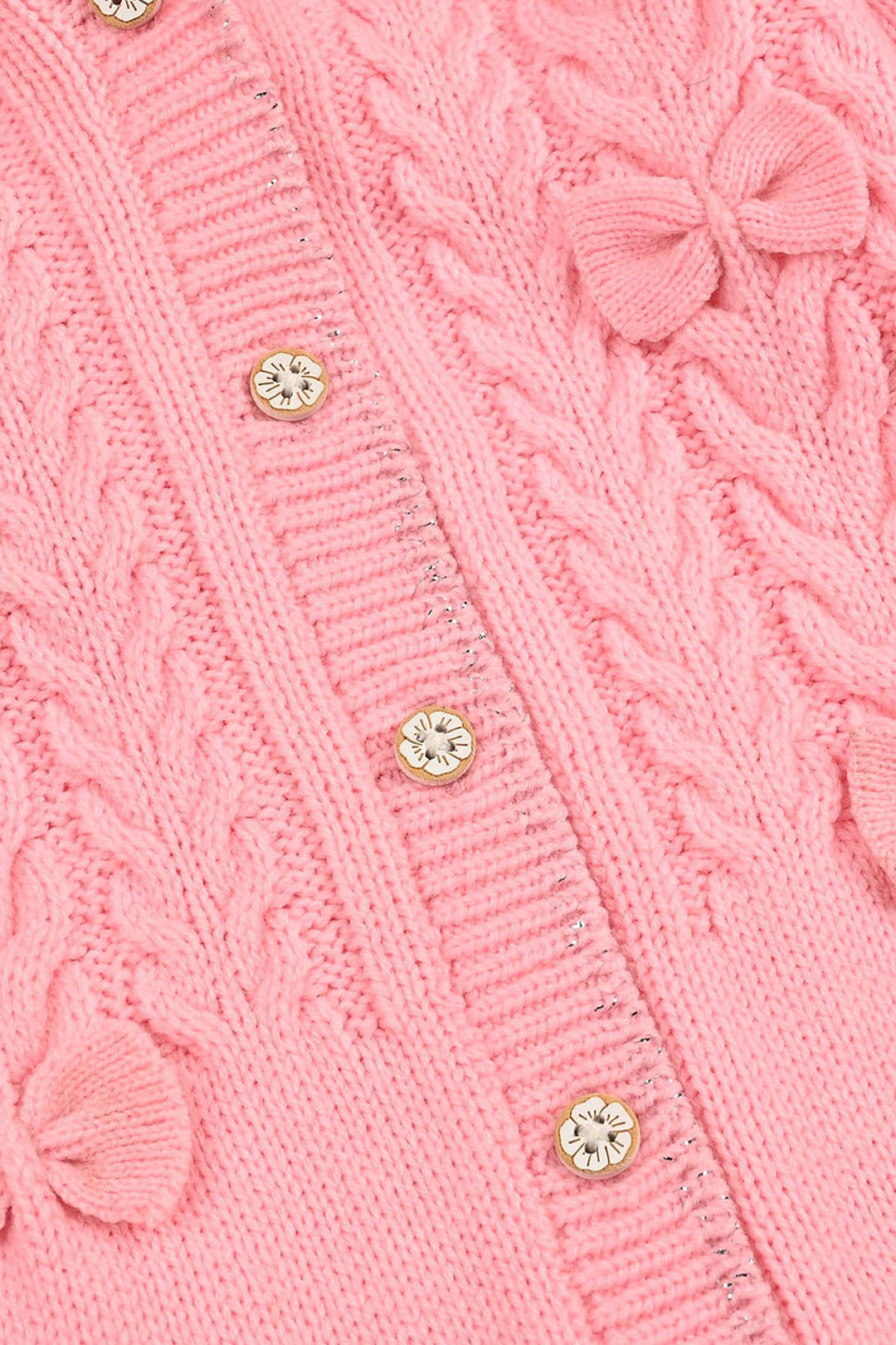 Infant Girls Acrylic Romper-Cable Bow - Light Pink