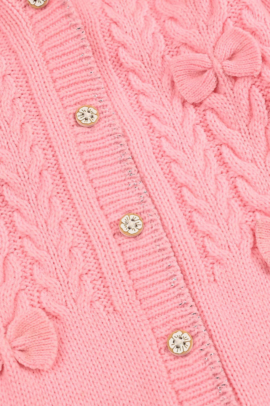 Infant Girls Acrylic Romper-Cable Bow - Light Pink